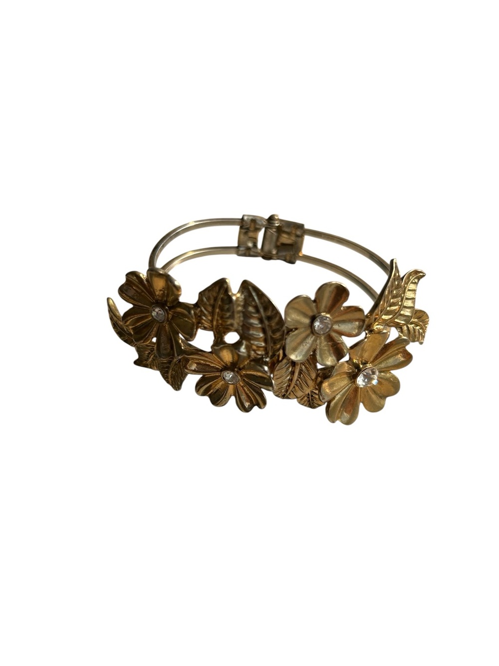 Vintage Floral and Leaf Gold Toned Bracelet Wrist Corsage